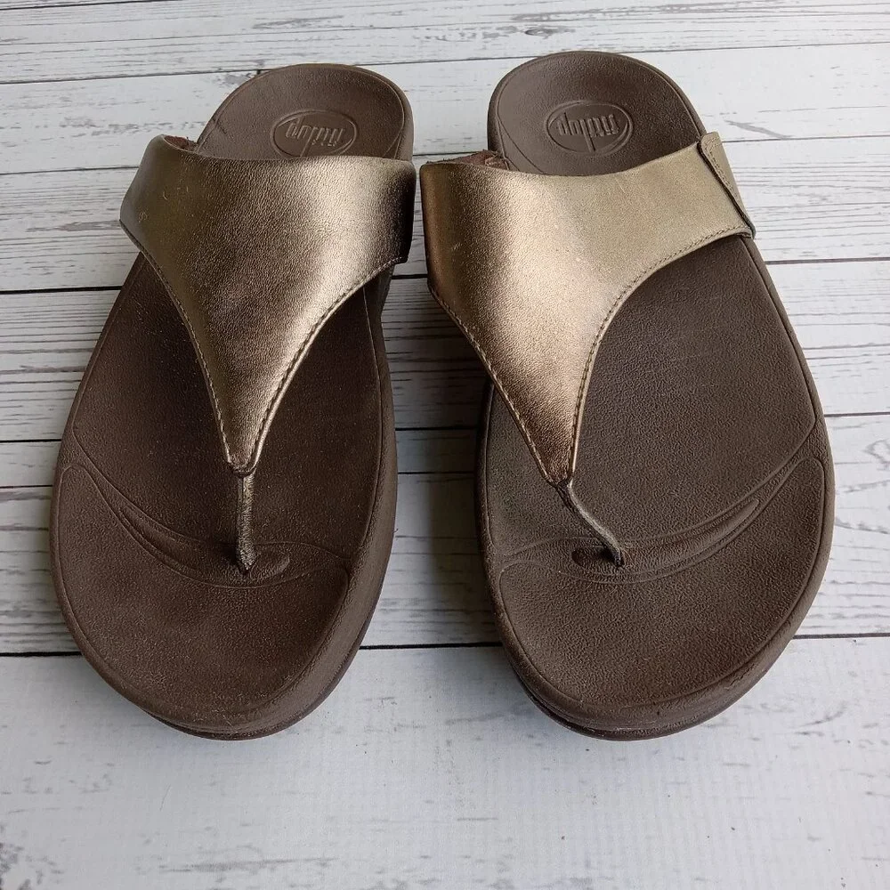 Fitflop Lulu Bronze Shimmer Leather Sandals Beach‎ Vacation Cruise Sz.8